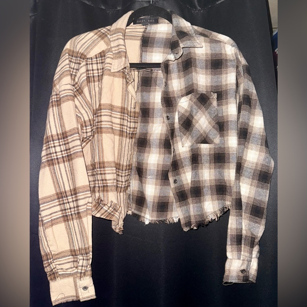 Plaid Button Down Shirt - Beige and Brown